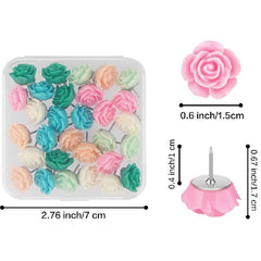 30pcs Decorative Push Pins 6 Colors Flower Pushpins with Case