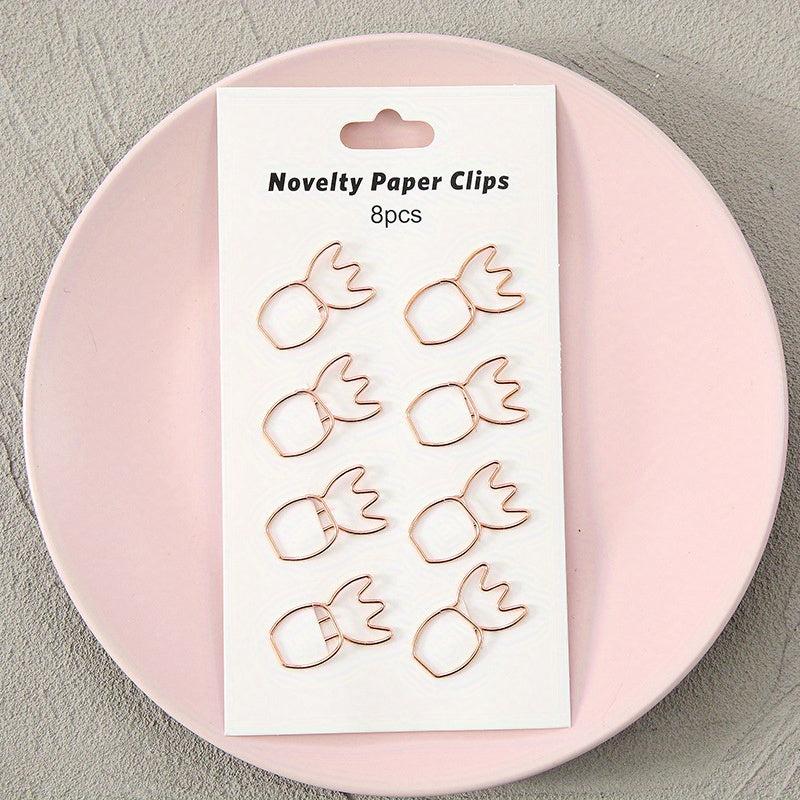 8PCS Hollow Curved Paper Clip Office Bookmark Test Paper Clip