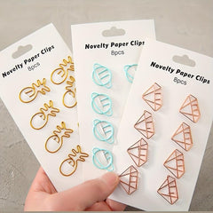 8PCS Hollow Curved Paper Clip Office Bookmark Test Paper Clip