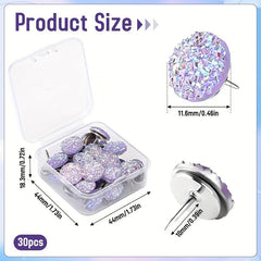 30 Purple Rhinestone Crystal Thumb Nails Decorative Thumb Pins