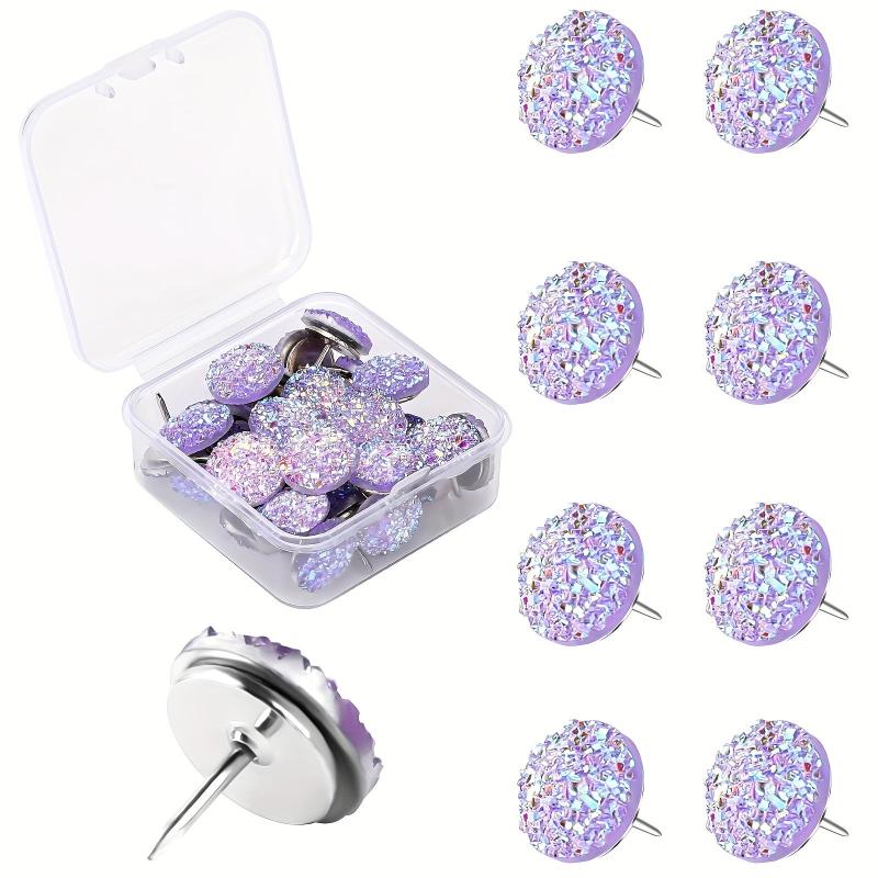 30 Purple Rhinestone Crystal Thumb Nails Decorative Thumb Pins