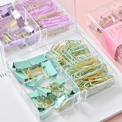 155pcs Long Tail Clip Paper Clip Macaron Ticket Clip Binding Set