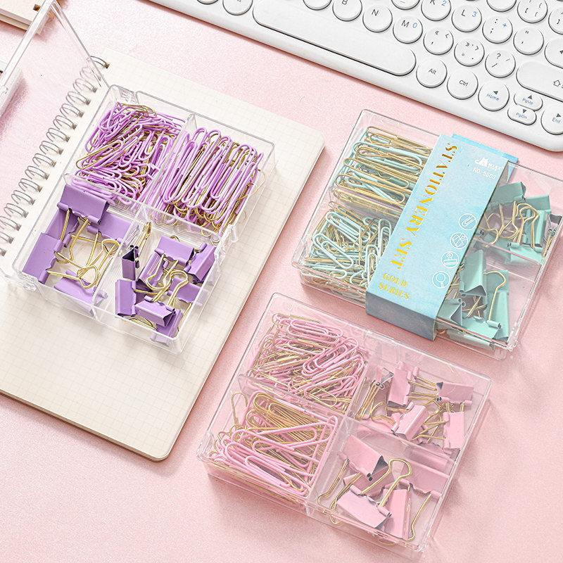 155pcs Long Tail Clip Paper Clip Macaron Ticket Clip Binding Set