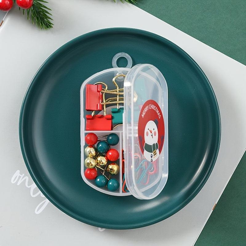 Thumbtack with Green Tail Clip and Red Paper Clip Box Christmas Snowman Gift Set