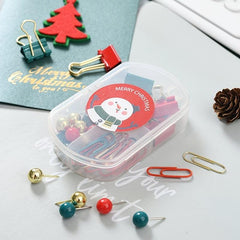 Thumbtack with Green Tail Clip and Red Paper Clip Box Christmas Snowman Gift Set