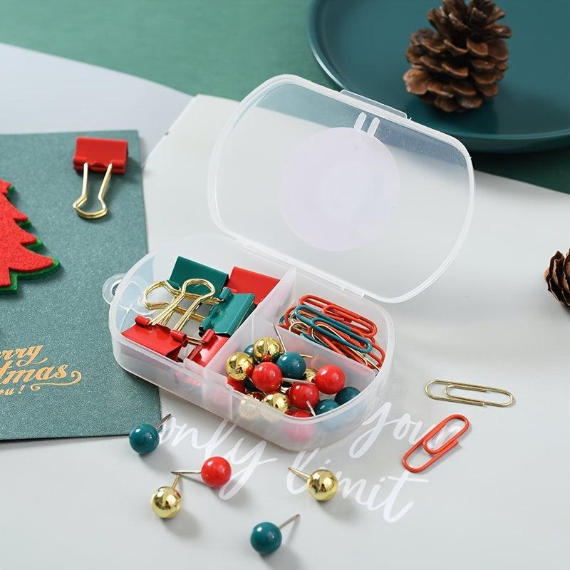Thumbtack with Green Tail Clip and Red Paper Clip Box Christmas Snowman Gift Set