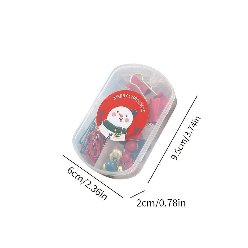Thumbtack with Green Tail Clip and Red Paper Clip Box Christmas Snowman Gift Set