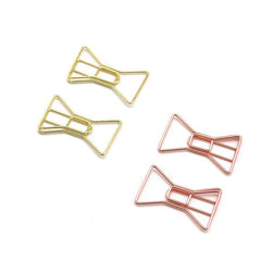 4pcs Bowknot Shape Paper Clip Colorful Bookmark Metal Pin Golden