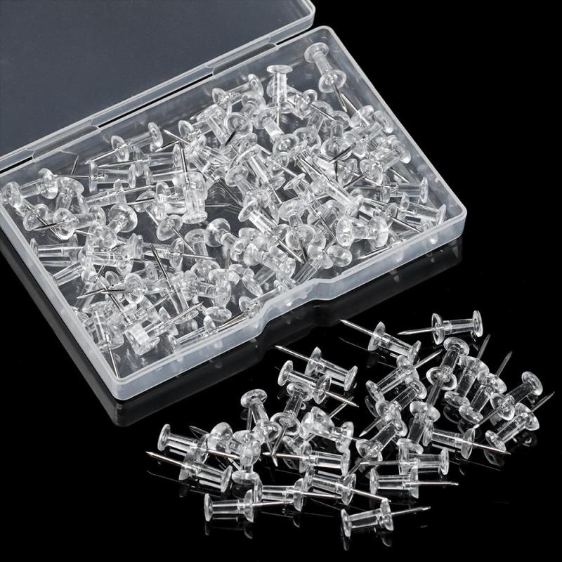 100pcs Clear Thumb Tacks Push Pins Office School Supplies
