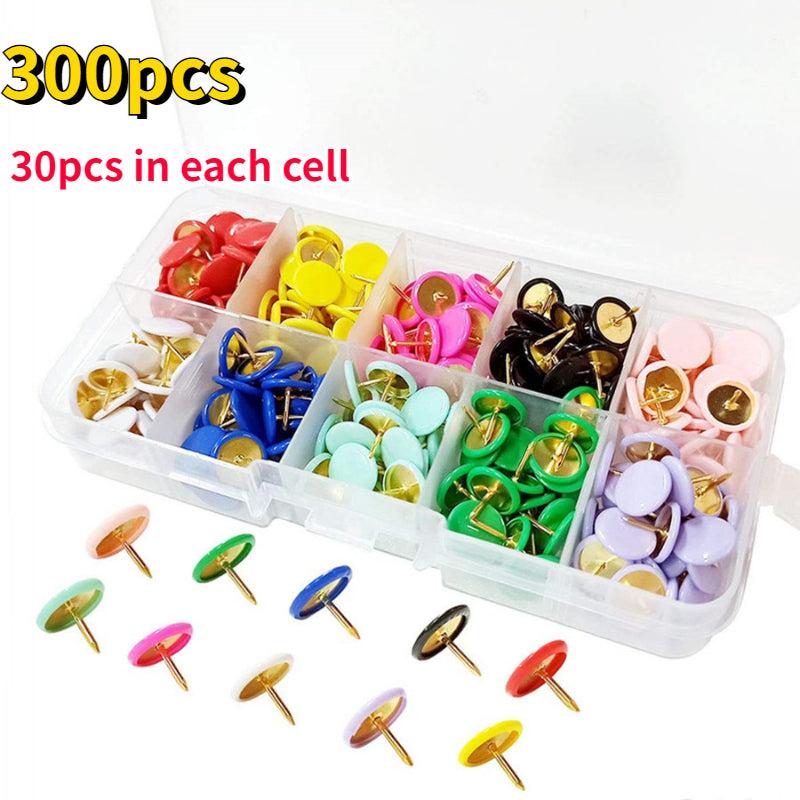 300 Colorful Plastic Coated Push Pins Office File Fixing Thumbtack