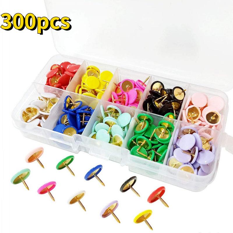 300 Colorful Plastic Coated Push Pins Office File Fixing Thumbtack