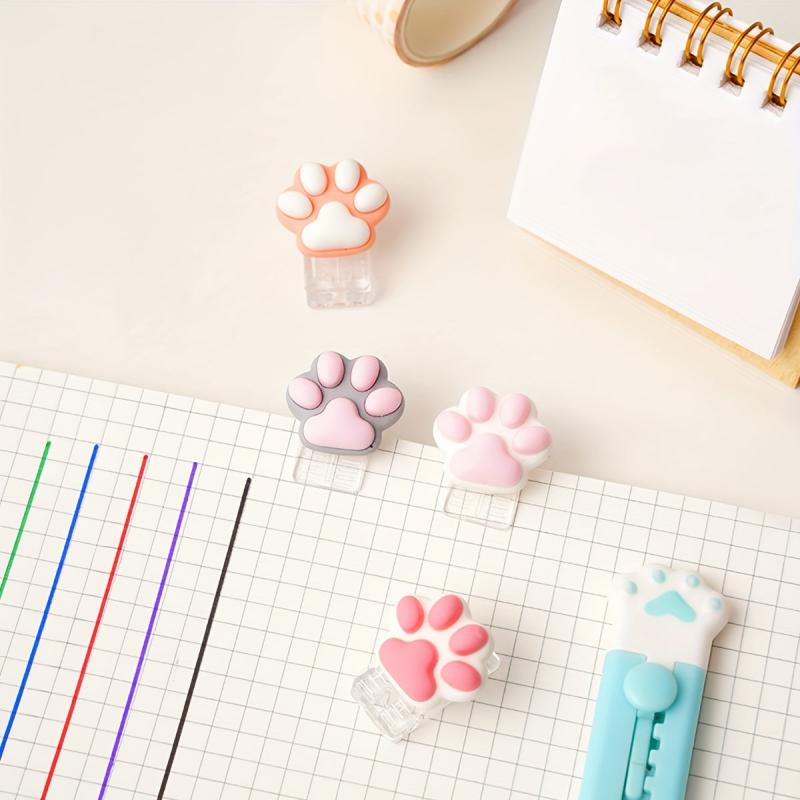 4 Cartoon Cat Claw Journal Clips Acrylic Office Supplies Student Book Clips