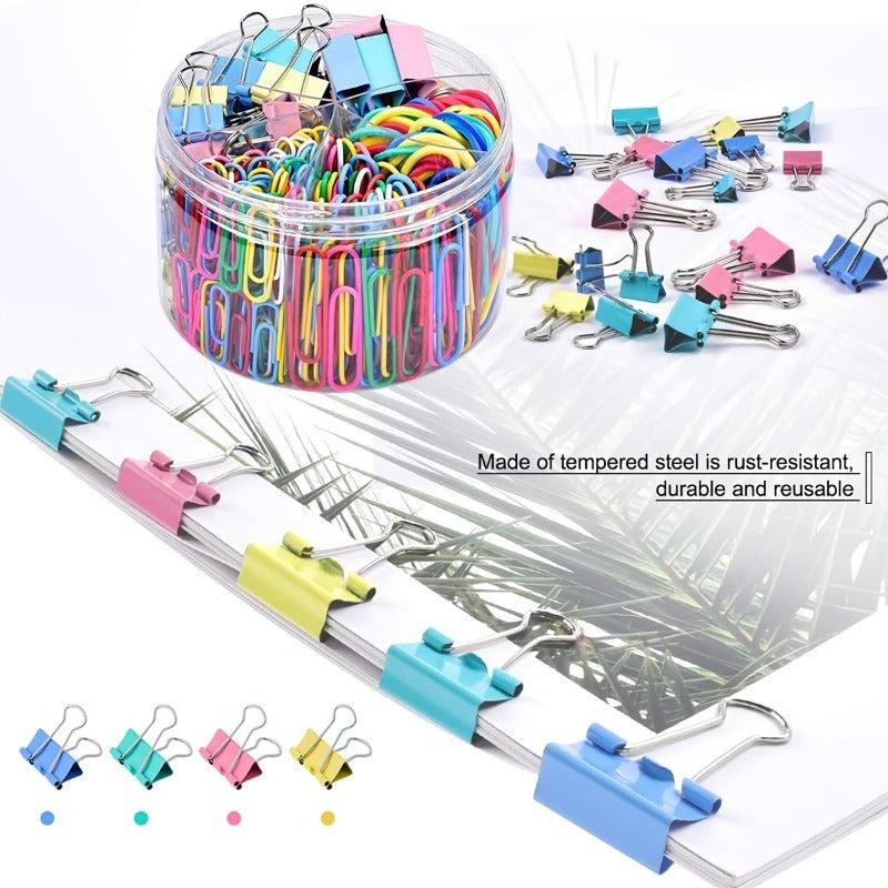 250pc Colorful Office Binder Set - Paper Clips & Binders