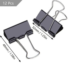 12pcs Binder Clips 32mm Metal Paper Clips Stationery Home School Supplies