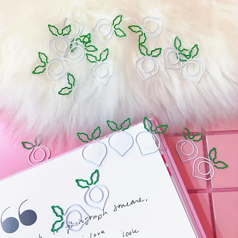 10pcs Cartoon Paper Clips Metal Swan Piggy Carrot Radish Pea Pink Bookmark