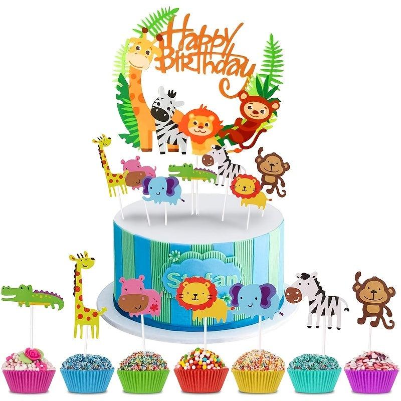 8pcs Jungle Cake Decoration Animal Cupcake Topper Birthday Party