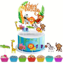 8pcs Jungle Cake Decoration Animal Cupcake Topper Birthday Party