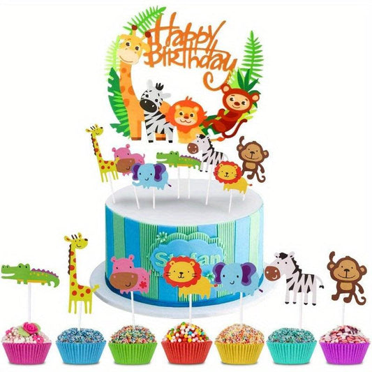 8pcs Jungle Cake Decoration Animal Cupcake Topper Birthday Party