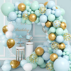 Mint Green & Golden Balloon Wreath Set - Wedding, Baby Shower