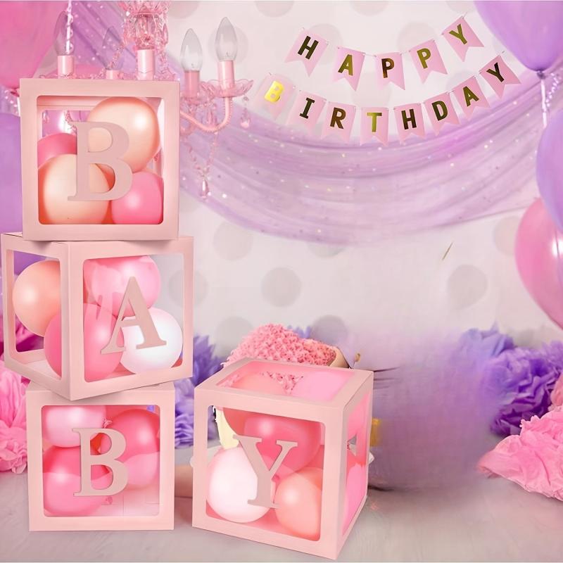 Pink Balloon Box Blocks for Baby Showers & Birthdays