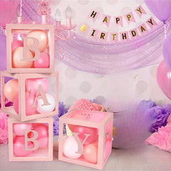 Pink Balloon Box Blocks for Baby Showers & Birthdays