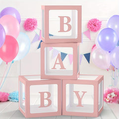 Pink Balloon Box Blocks for Baby Showers & Birthdays