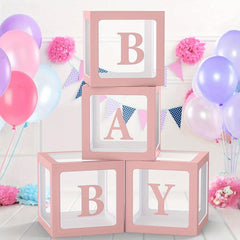 Pink Balloon Box Blocks for Baby Showers & Birthdays