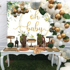 Greenery Baby Shower Backdrop 5x3ft Oh Baby Background Eucalyptus Cake Table