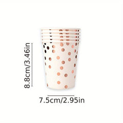 25 Pcs Rose Gold Polka Dot Tableware Set - Disposable Cups, Plates, Tablecloth