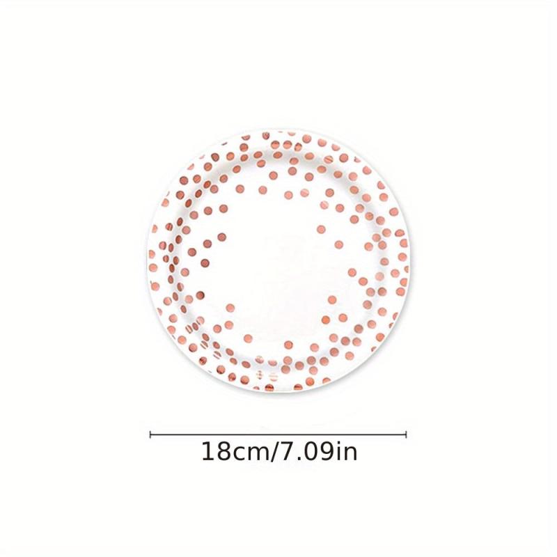 25 Pcs Rose Gold Polka Dot Tableware Set - Disposable Cups, Plates, Tablecloth
