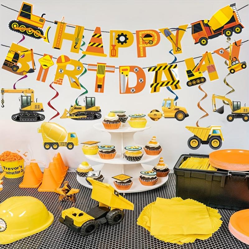 Construction Car Spiral Hanging Banner for Boy's Birthday Party Decor