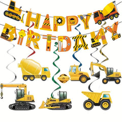 Construction Car Spiral Hanging Banner for Boy's Birthday Party Decor