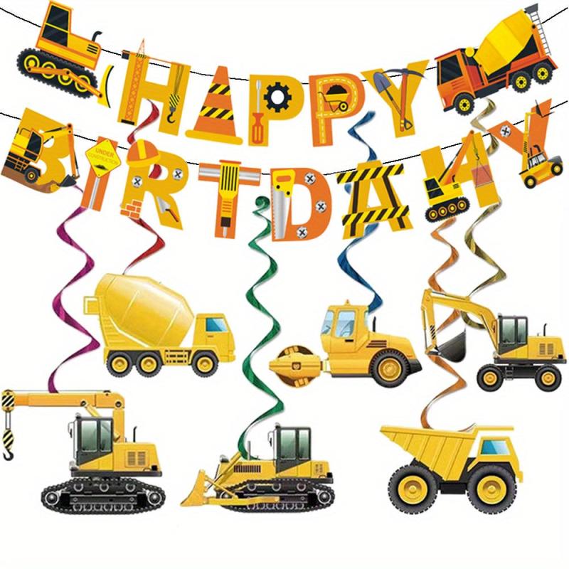 Construction Car Spiral Hanging Banner for Boy's Birthday Party Decor
