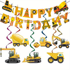 Construction Car Spiral Hanging Banner for Boy's Birthday Party Decor
