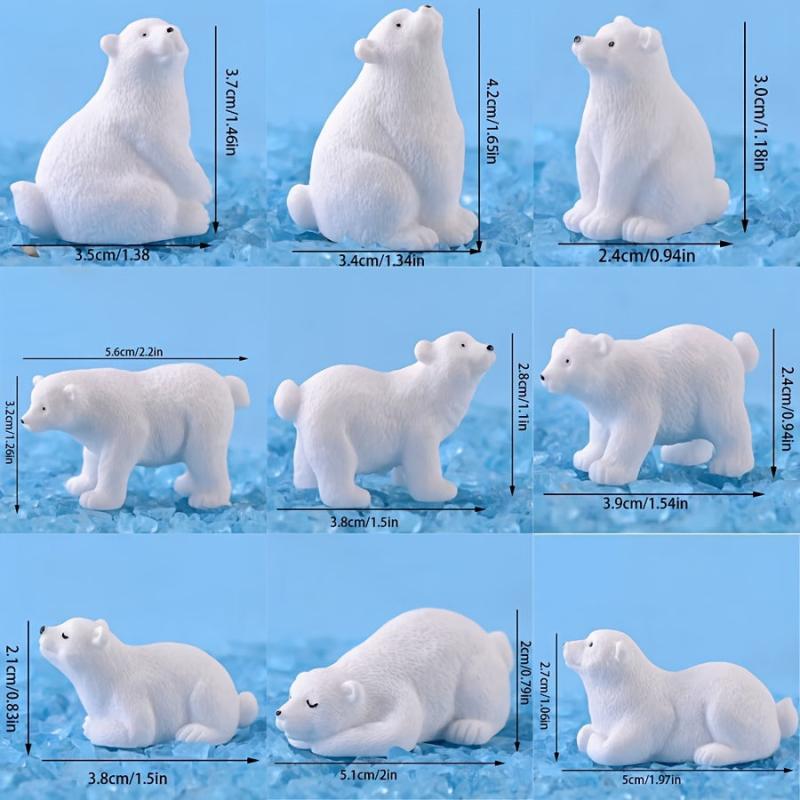 10pcs Resin Polar Bears Mini Ornaments for Bonsai Deco