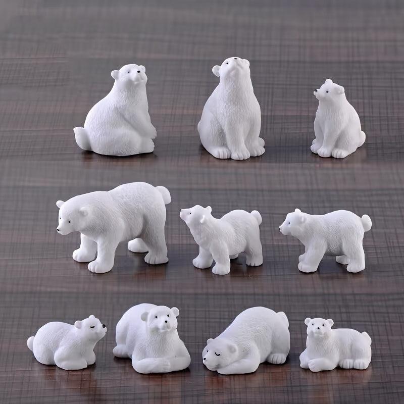 10pcs Resin Polar Bears Mini Ornaments for Bonsai Deco