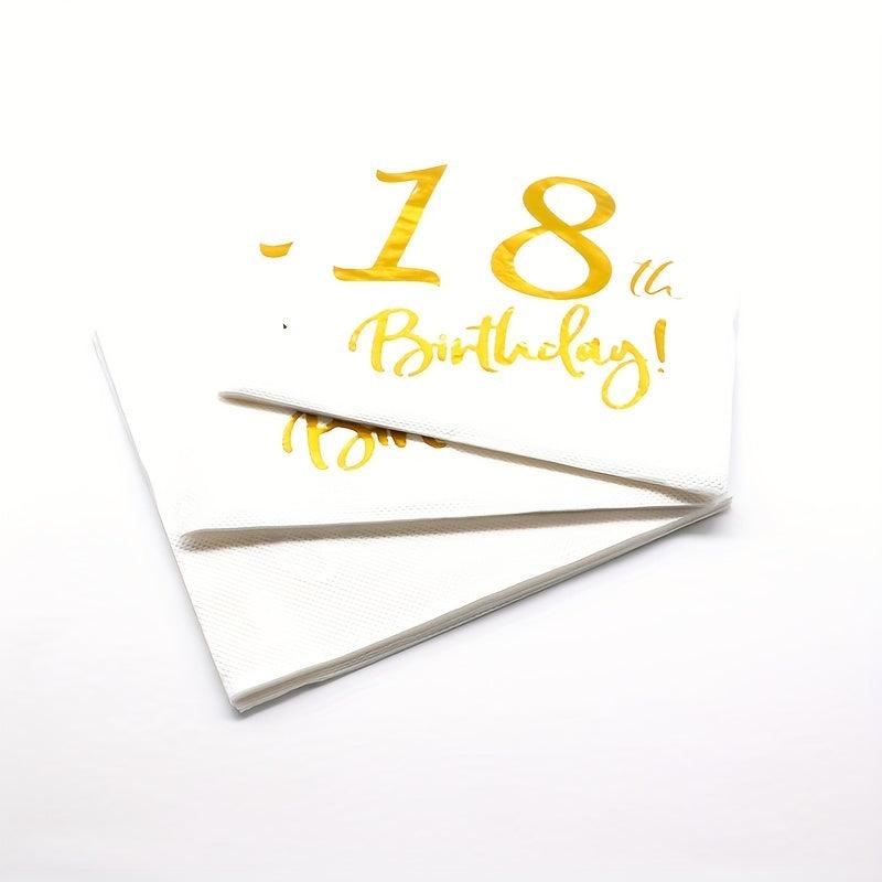 20pcs 18th Birthday Golden Beverage Cake Napkins Disposable Party Supplies