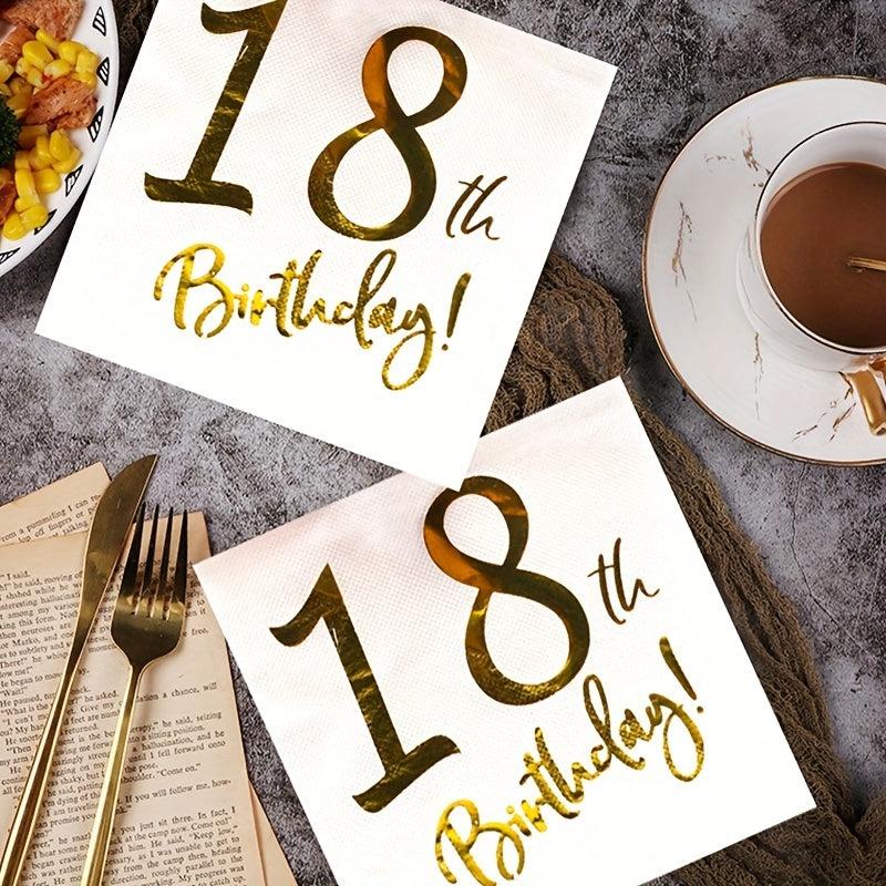 20pcs 18th Birthday Golden Beverage Cake Napkins Disposable Party Supplies