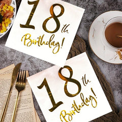 20pcs 18th Birthday Golden Beverage Cake Napkins Disposable Party Supplies