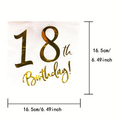 20pcs 18th Birthday Golden Beverage Cake Napkins Disposable Party Supplies