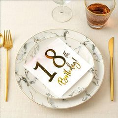 20pcs 18th Birthday Golden Beverage Cake Napkins Disposable Party Supplies