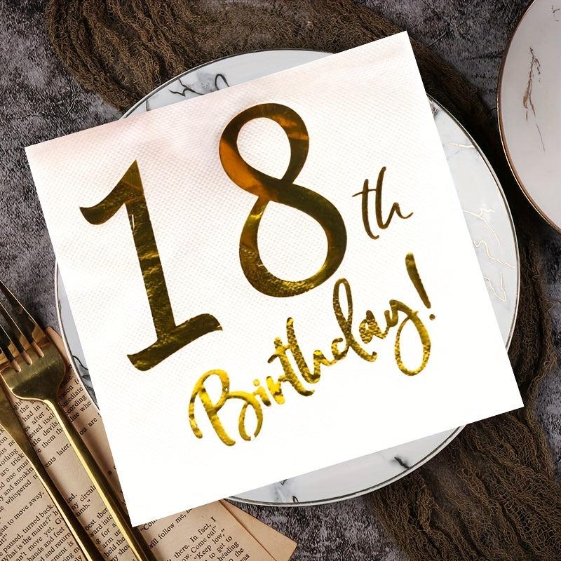 20pcs 18th Birthday Golden Beverage Cake Napkins Disposable Party Supplies