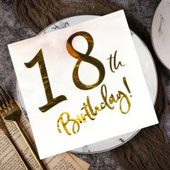 20pcs 18th Birthday Golden Beverage Cake Napkins Disposable Party Supplies