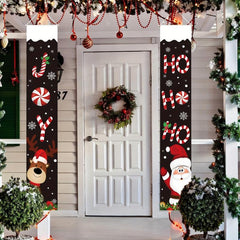 Christmas Porch Sign Banner Hanging With Santa Claus Deer Outdoor Xmas Banner
