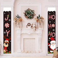 Christmas Porch Sign Banner Hanging With Santa Claus Deer Outdoor Xmas Banner