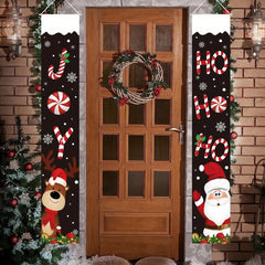 Christmas Porch Sign Banner Hanging With Santa Claus Deer Outdoor Xmas Banner