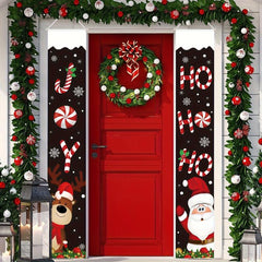 Christmas Porch Sign Banner Hanging With Santa Claus Deer Outdoor Xmas Banner