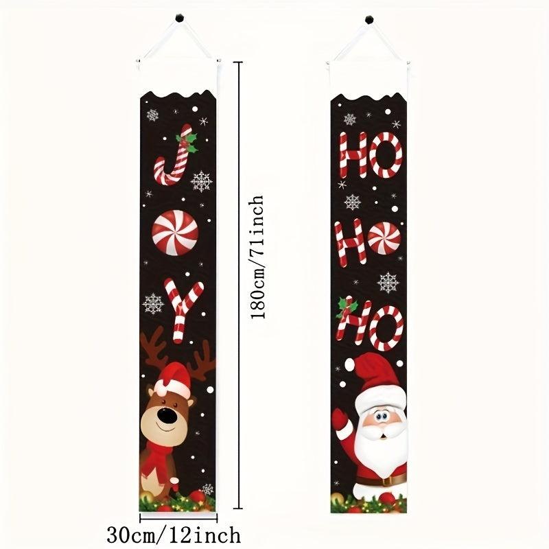 Christmas Porch Sign Banner Hanging With Santa Claus Deer Outdoor Xmas Banner