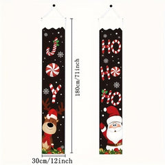 Christmas Porch Sign Banner Hanging With Santa Claus Deer Outdoor Xmas Banner