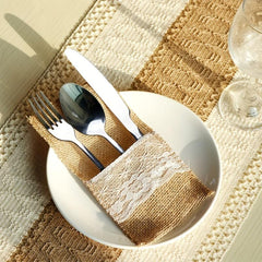 Rustic Burlap Lace Utensil Holder for Weddings and Parties